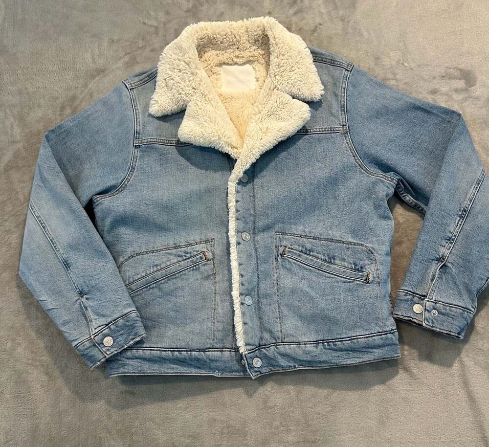 Mother The Off-The-Grid Sherpa Denim Jacket Bless You Blue